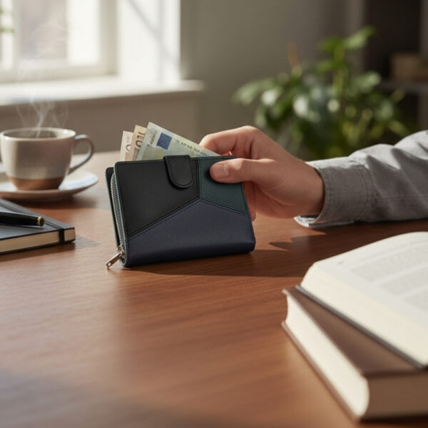 mali kožni novčanik plavo zeleni