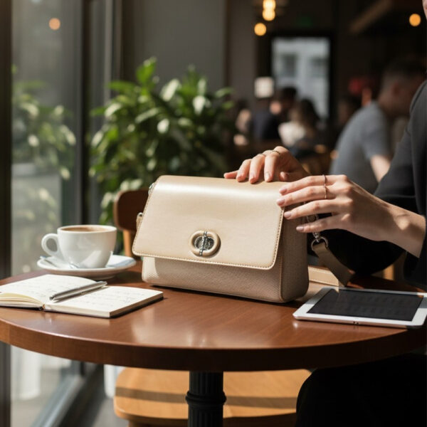 ženska bež torba pletena