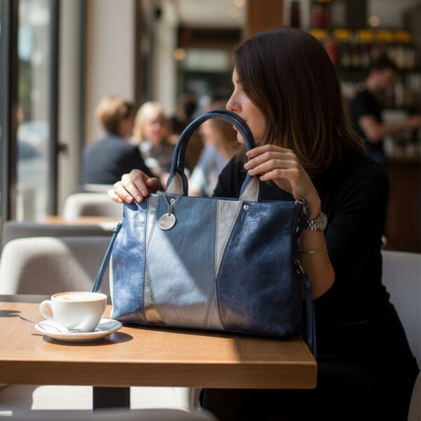 ženska plava torba duple ručke