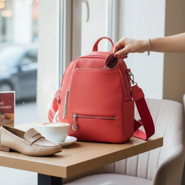 ženski crveni ruksak torba