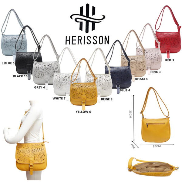 Herisson ženska torba preko ramena s perforiranim uzorkom dostupna u više boja, dimenzija 26x23 cm, idealna za svakodnevnu upotrebu.