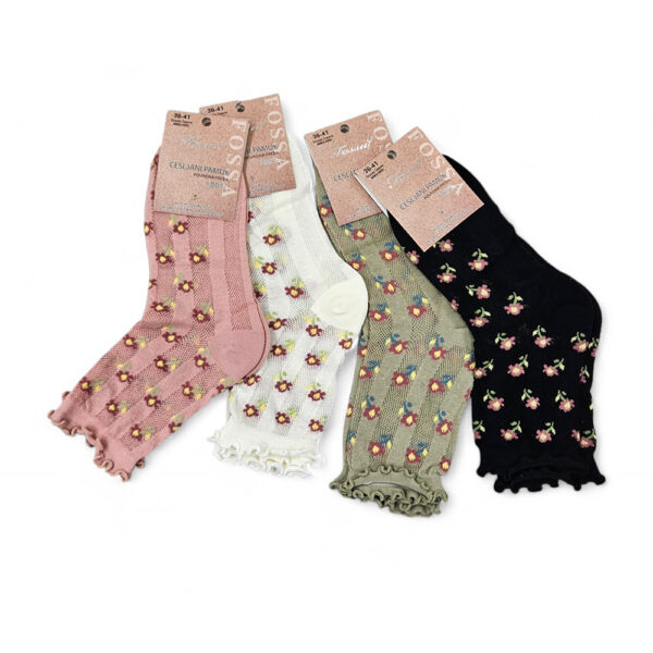 Ženske čarape s cvjetnim uzorkom od češljanog pamuka u više boja