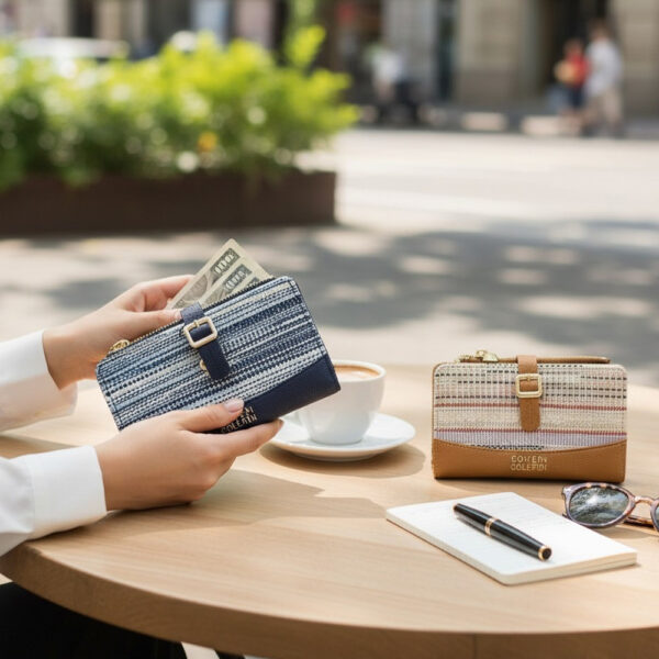 Ženski novčanik s pletivom i isprepletenim dizajnom, savršen za ljeto. Dostupan u više boja, pruža funkcionalnost i šarm u jednoj elegantnoj kombinaciji.