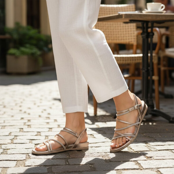 Ženske Tamaris sandale s cirkonima platinum zlatne tanki remeni