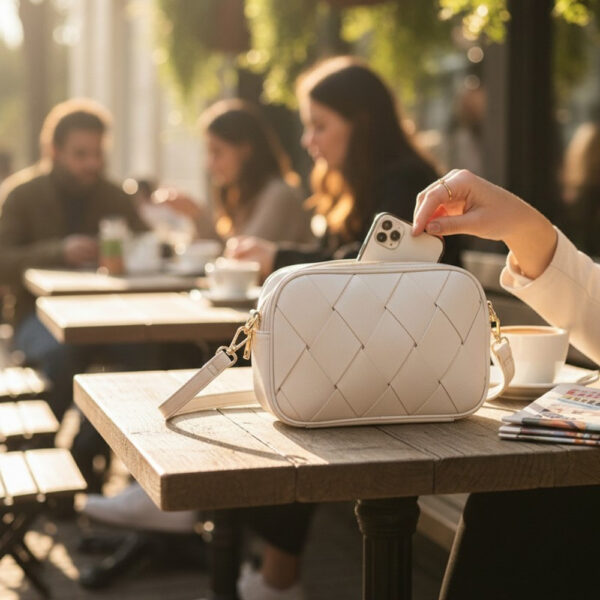 Ženska crossbody torba urban chic dizajna s dekorativnim pletenim uzorkom i modernim minimalističkim stilom