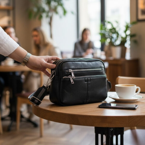 Ženska utility crossbody torba urbanog minimalističkog dizajna s više pretinaca i patentnim zatvaračima