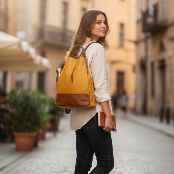 Ženski ruksak torba urbanog casual dizajna u žutoj boji za svakodnevne gradske kombinacije