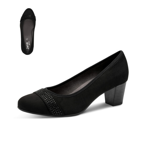 Jana cipele H širine u crnoj boji sa stabilnom petom od 5,5 cm i elegantnim ukrasnim detaljem