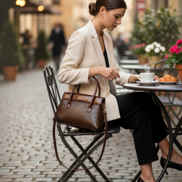 Ženska trapeze top-handle torba s dvije ručke u smeđoj boji