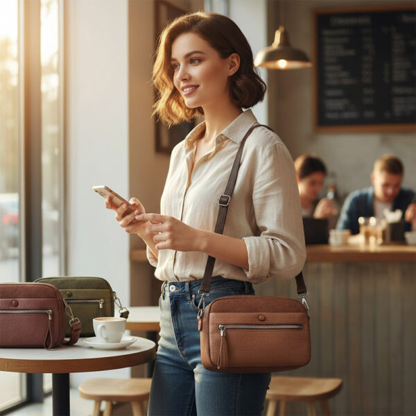 Ženska camera crossbody torba s prednjim džepom u smeđoj boji