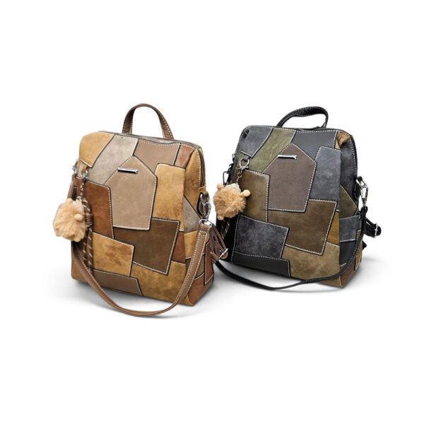 Ženski patchwork city ruksak s privjeskom – crno-sivi