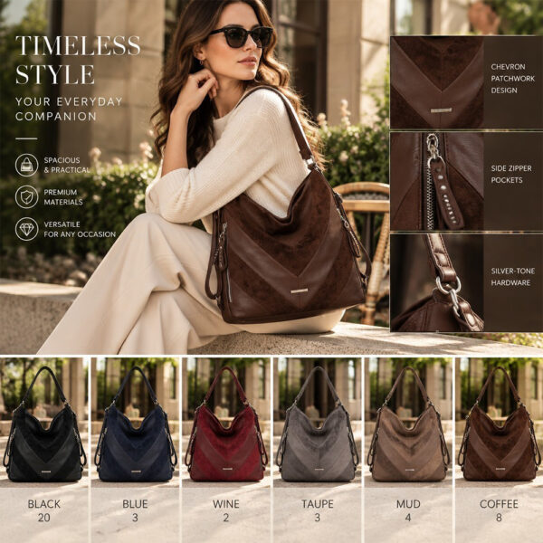 Ženska convertible hobo torba-ruksak s chevron detaljima u smeđoj boji