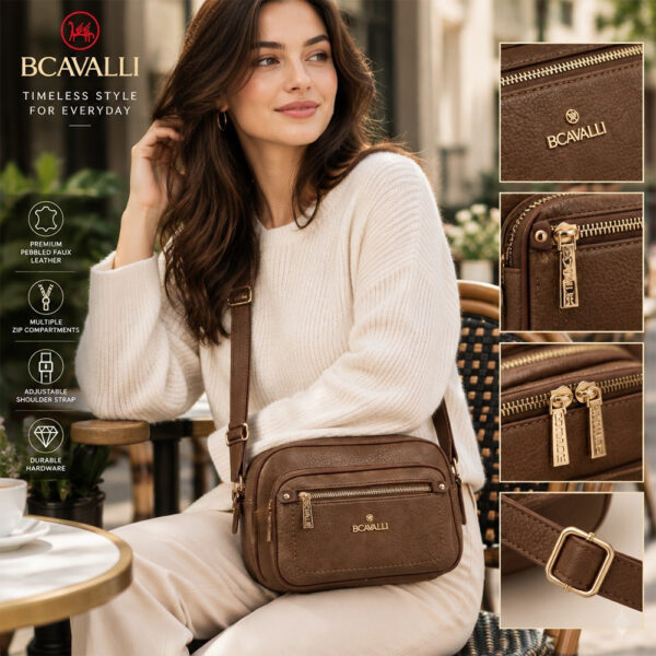 B.Cavalli multi-pocket camera crossbody torba u smeđoj boji