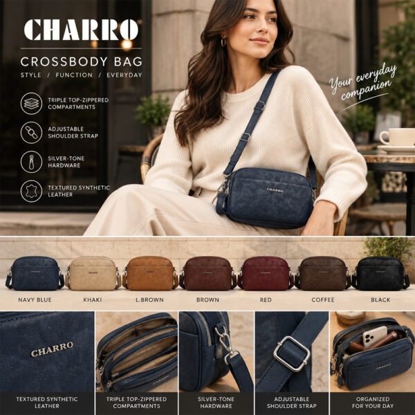 Charro triple zip crossbody torba s tri pretinca u tamnoplavoj boji