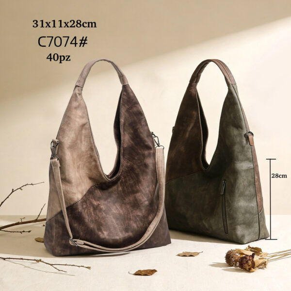 Ženska vintage hobo torba s efektom brušene teksture i širokom naramenicom, dostupna u više boja